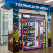 Official FIFA World Cup 2026 merchandise available through a smart vending machine.