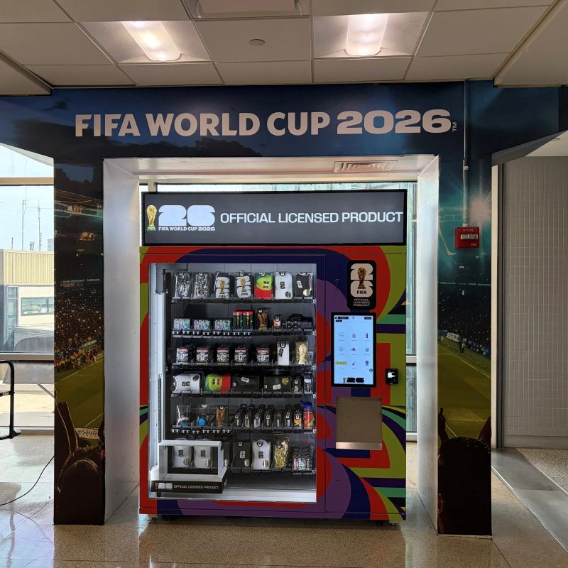 FIFA World Cup 2026 embraces automated retail: official merchandise available through smart vending machines 4 Smart vending machine offering official FIFA merchandise inside an airport.